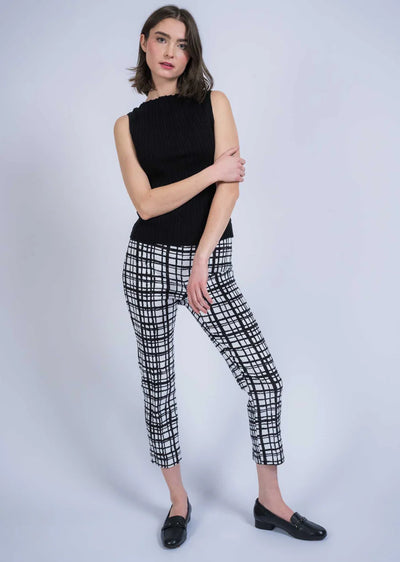 Black & White Grid Print 25" Thinny Crop Pant Lisette L