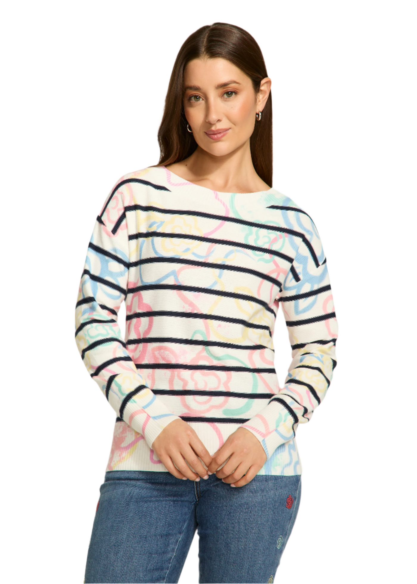 Boat Neck Printed Sweater French Dressing Jeans