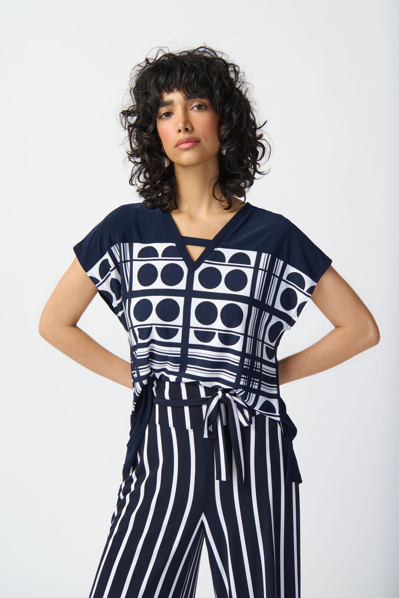 Joseph Ribkoff Geometric Print Silky Knit V-Neck Top 