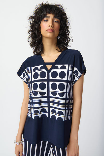 Joseph Ribkoff Geometric Print Silky Knit V-Neck Top