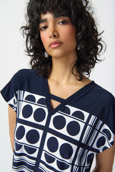 Joseph Ribkoff Geometric Print Silky Knit V-Neck Top