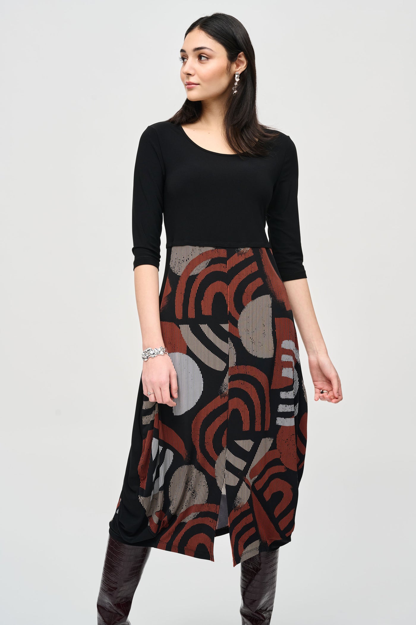 Silky Knit Geometric Print Cocoon Dress Joseph Ribkoff