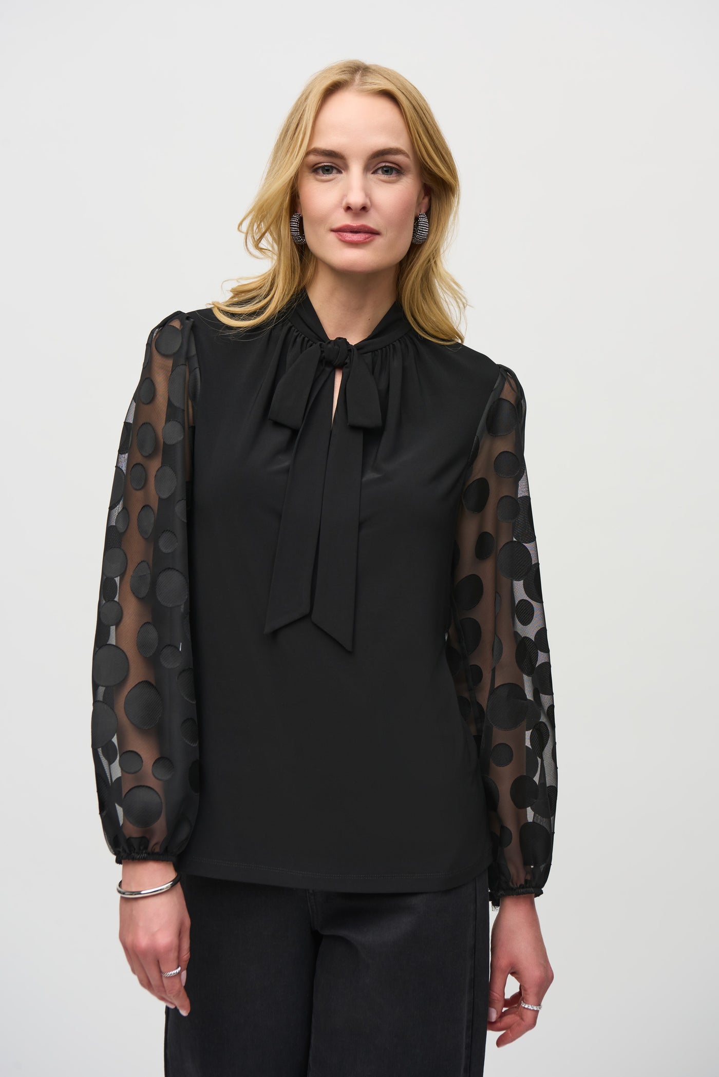 Silky Knit Top With Dot Burnout Sleeves Joseph Ribkoff