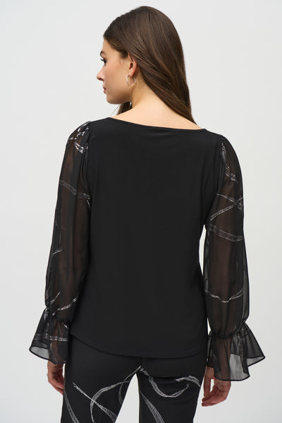 Silky Knit Top With Foiled Chiffon Sleeves Joseph Ribkoff