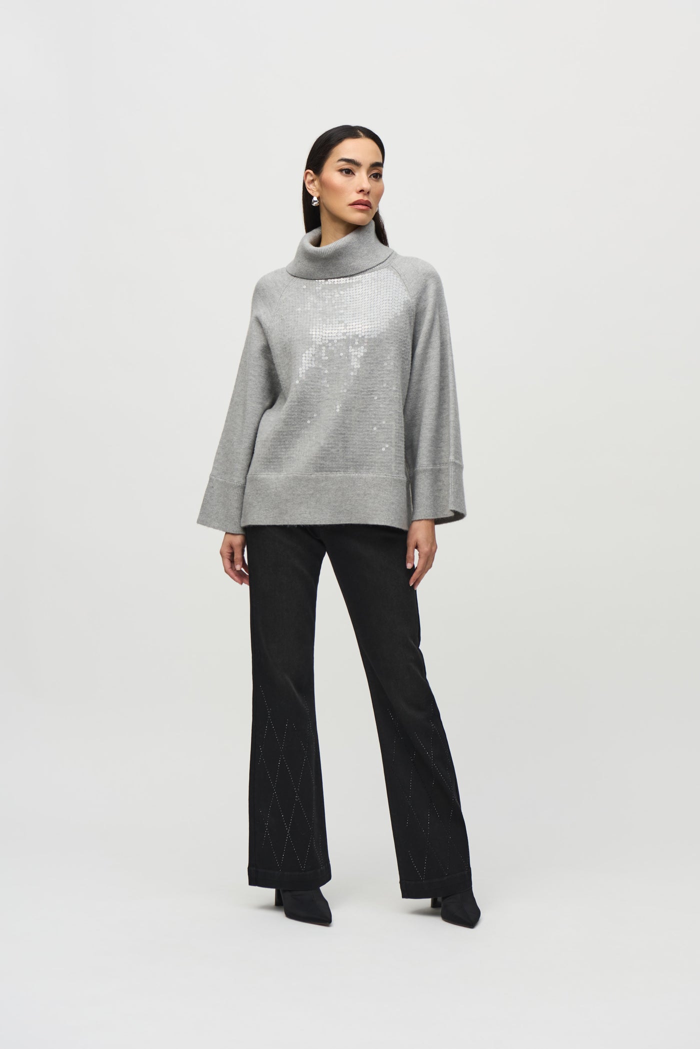 Sweater Knit Boxy Top With Sequins Detail Joseph Ribkoff