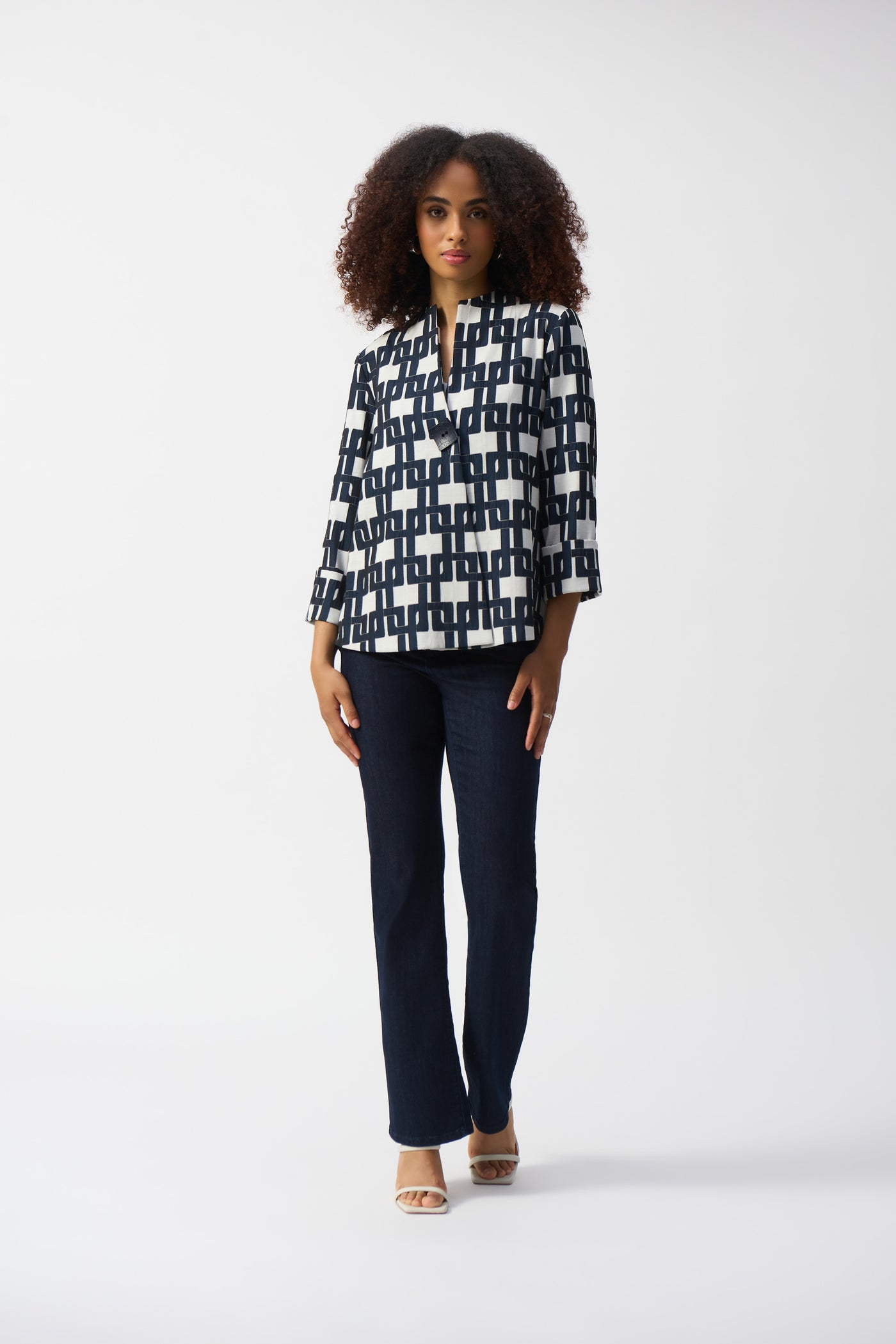 Geometric Jacquard Trapeze Jacket Joseph Ribkoff