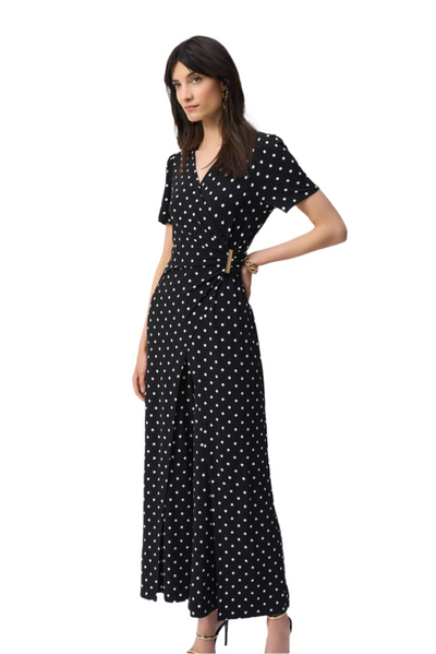 Silky Knit Dot Print Wrap Culotte Jumpsuit Joseph Ribkoff