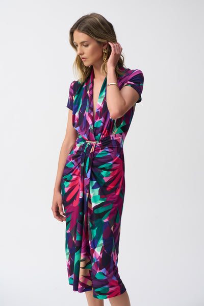 Silky Knit Tropical Print Wrap Dress Joseph Ribkoff