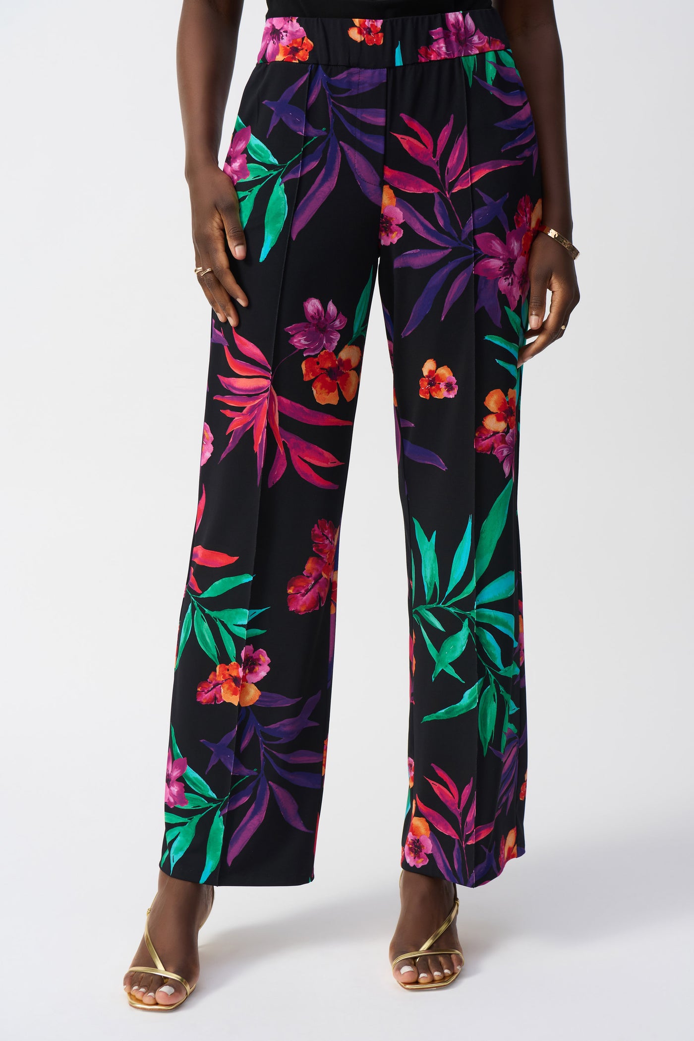 Silky Knit Tropical Print Wide-Leg Pants Joseph Ribkoff