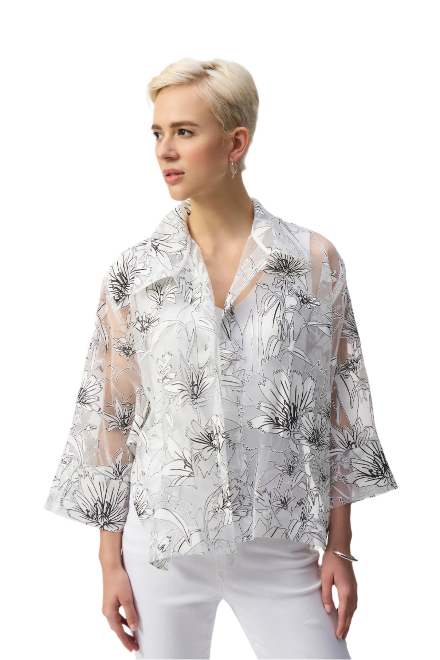 Organza Floral Print Boxy Cover-Up Joseph Ribkoff