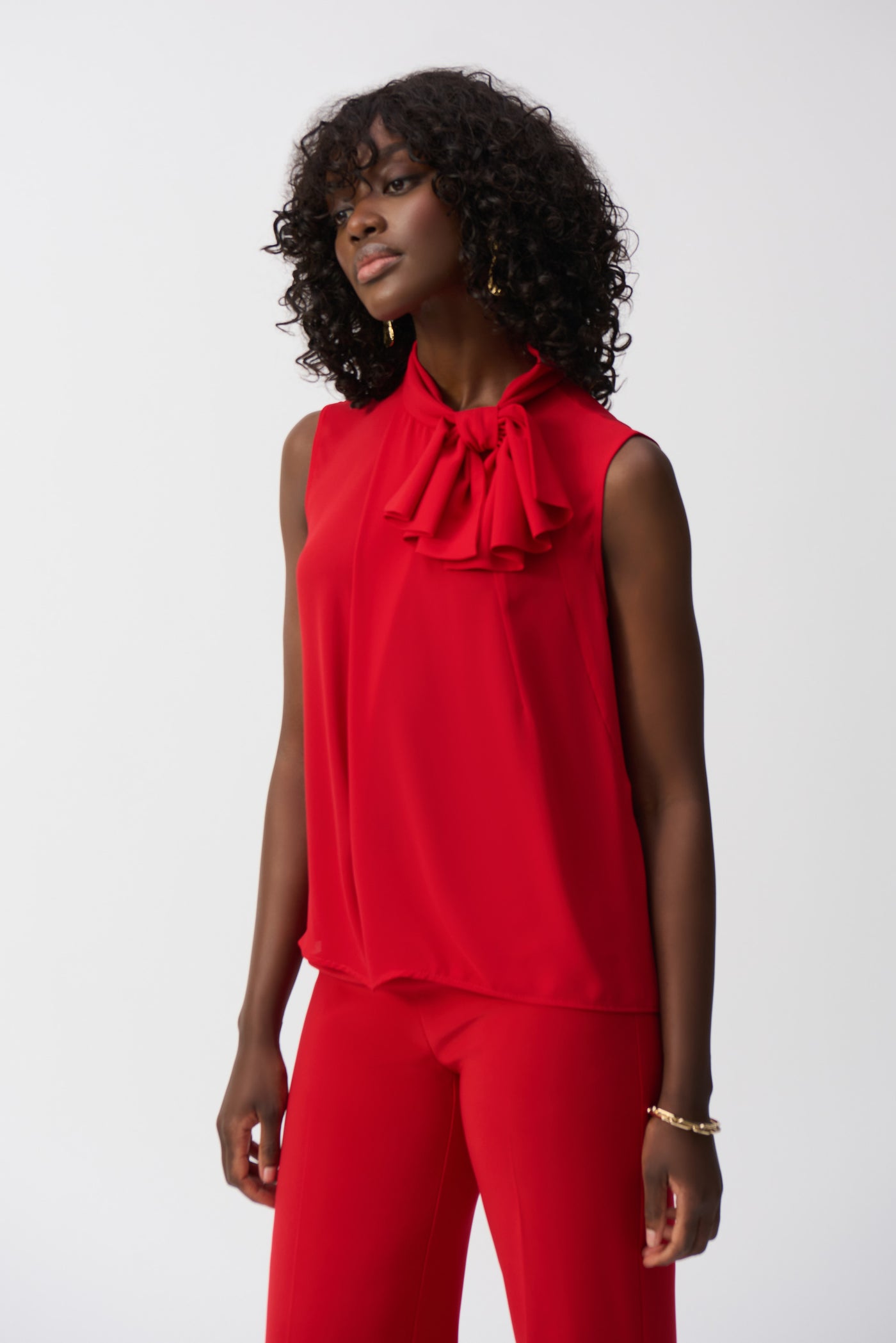 Georgette Sleeveless Top With Bow Collar Joseph Ribkoff