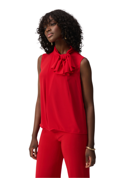 Georgette Sleeveless Top With Bow Collar Joseph Ribkoff