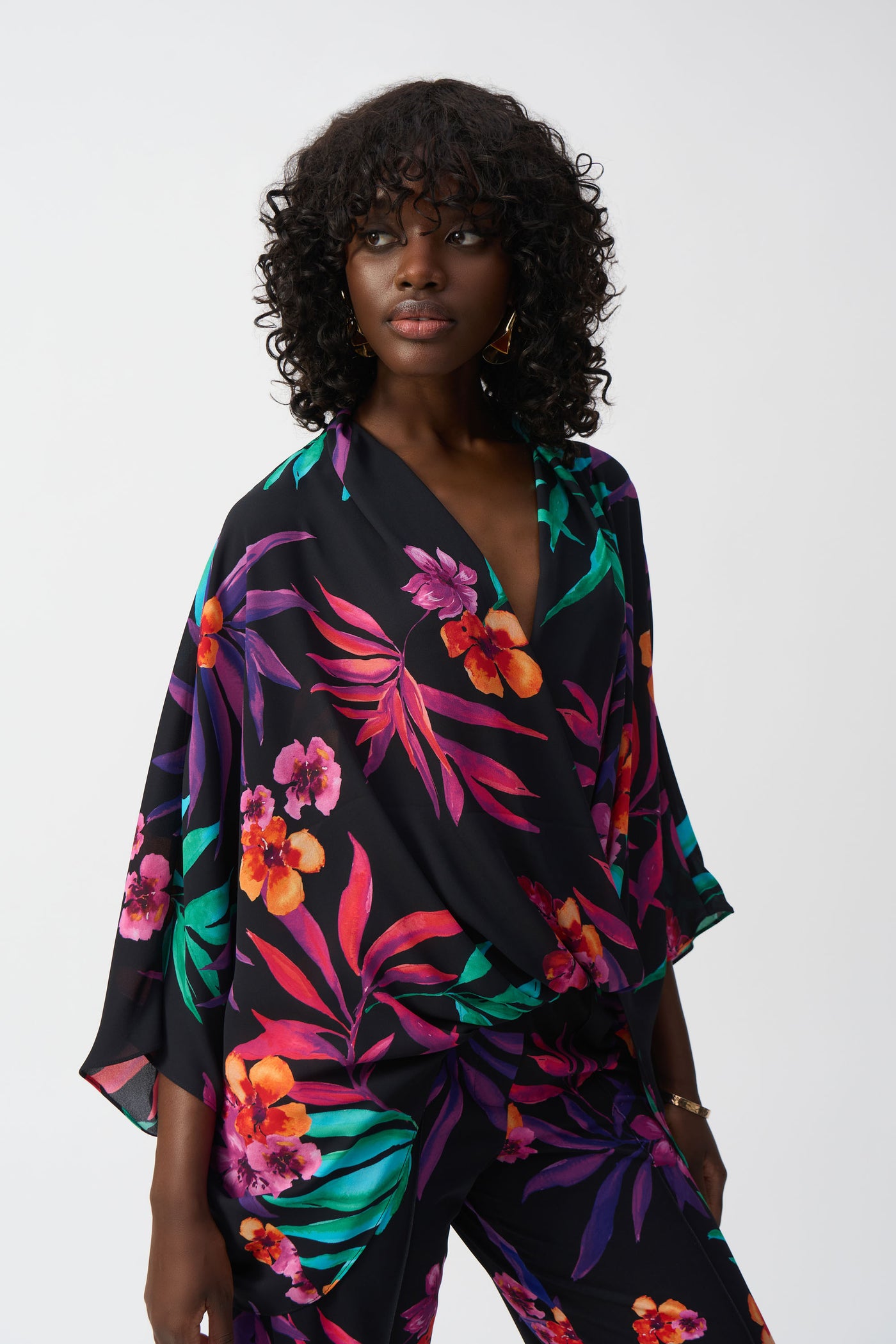 Georgette Tropical Print Wrap Top Joseph Ribkoff