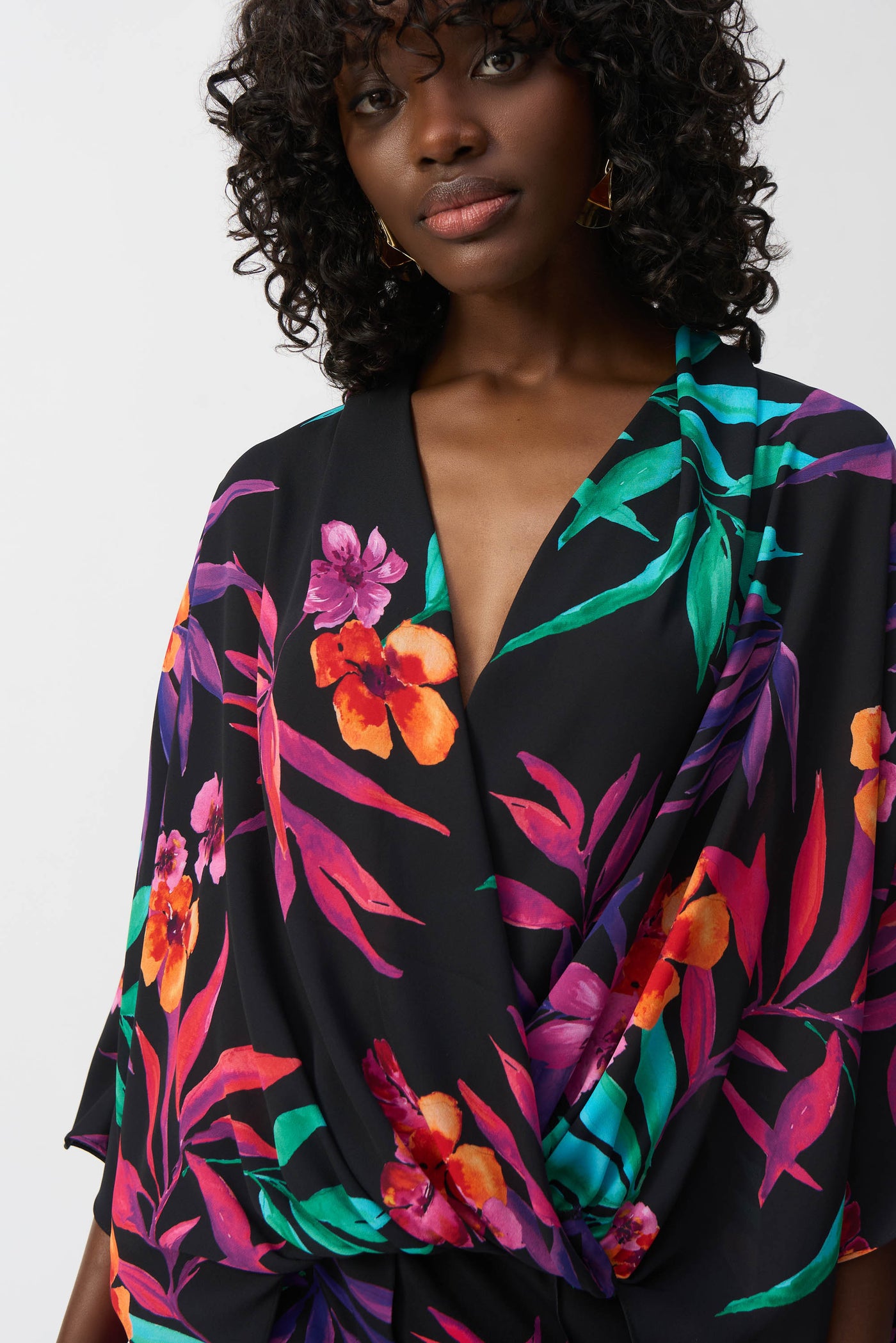 Georgette Tropical Print Wrap Top Joseph Ribkoff