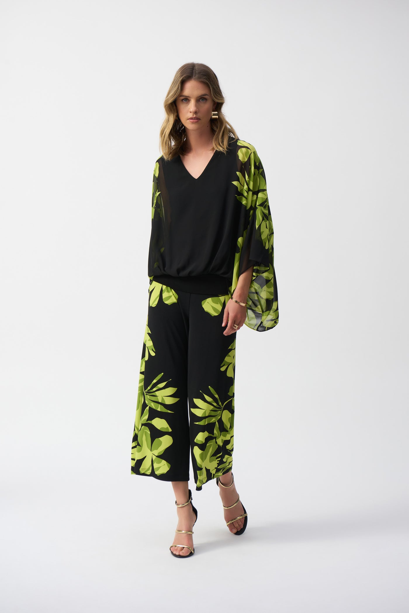 Chiffon And Silky Knit Floral Poncho Top Joseph Ribkoff