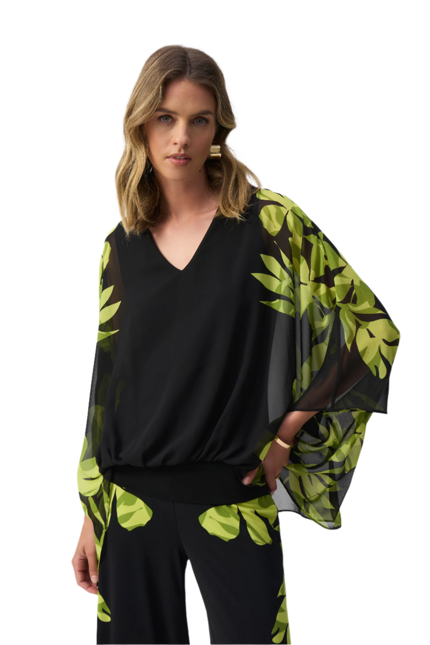 Chiffon And Silky Knit Floral Poncho Top Joseph Ribkoff