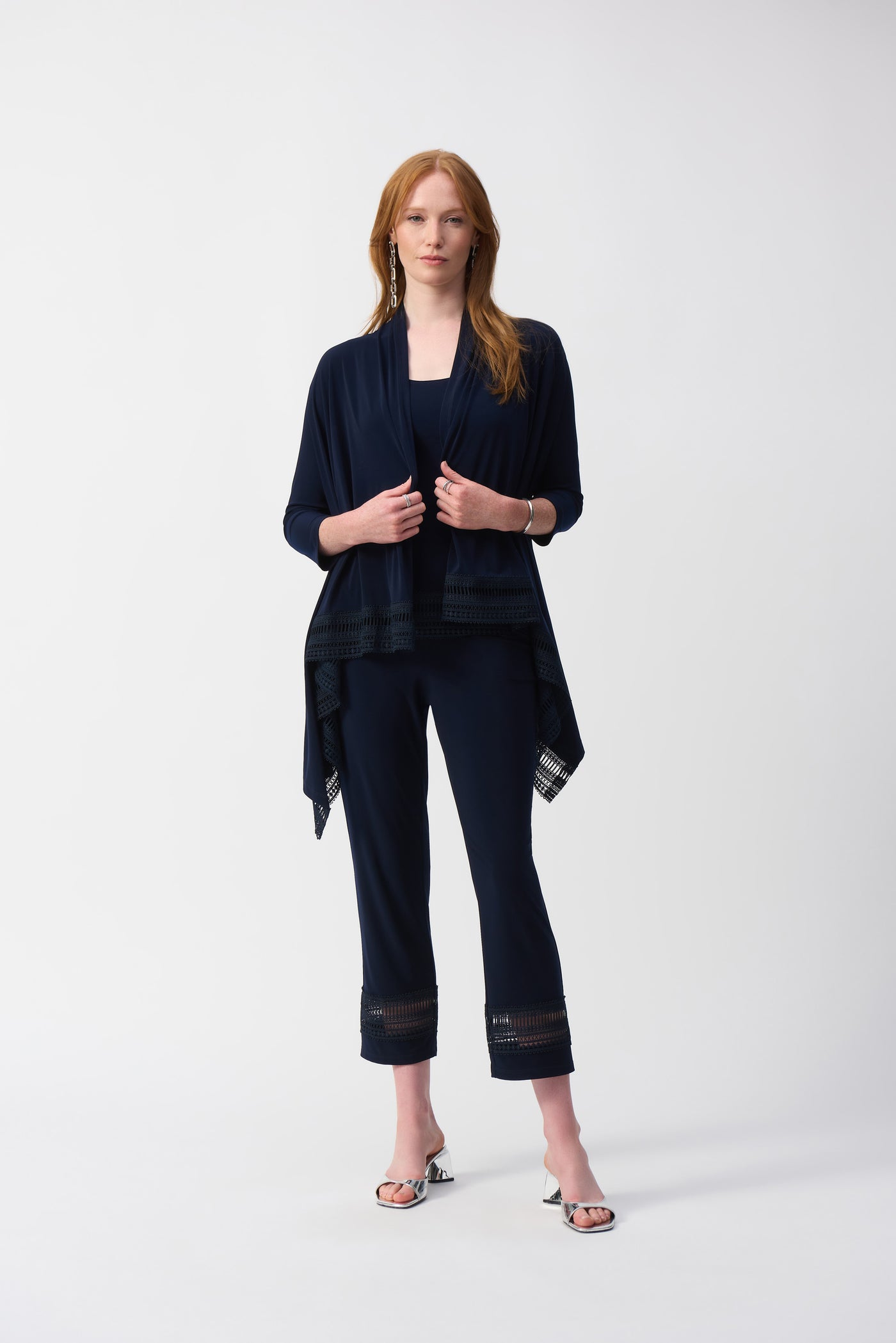 Silky Knit Straight Pants With Guipure Detail Joseph Ribkoff