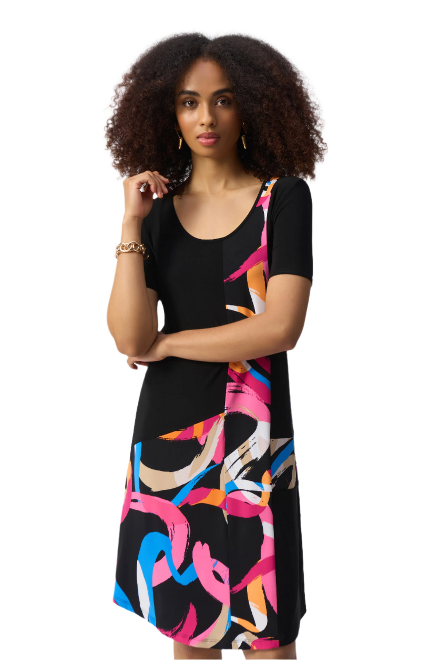 Silky Knit Abstract Print Trapeze Dress Joseph Ribkoff