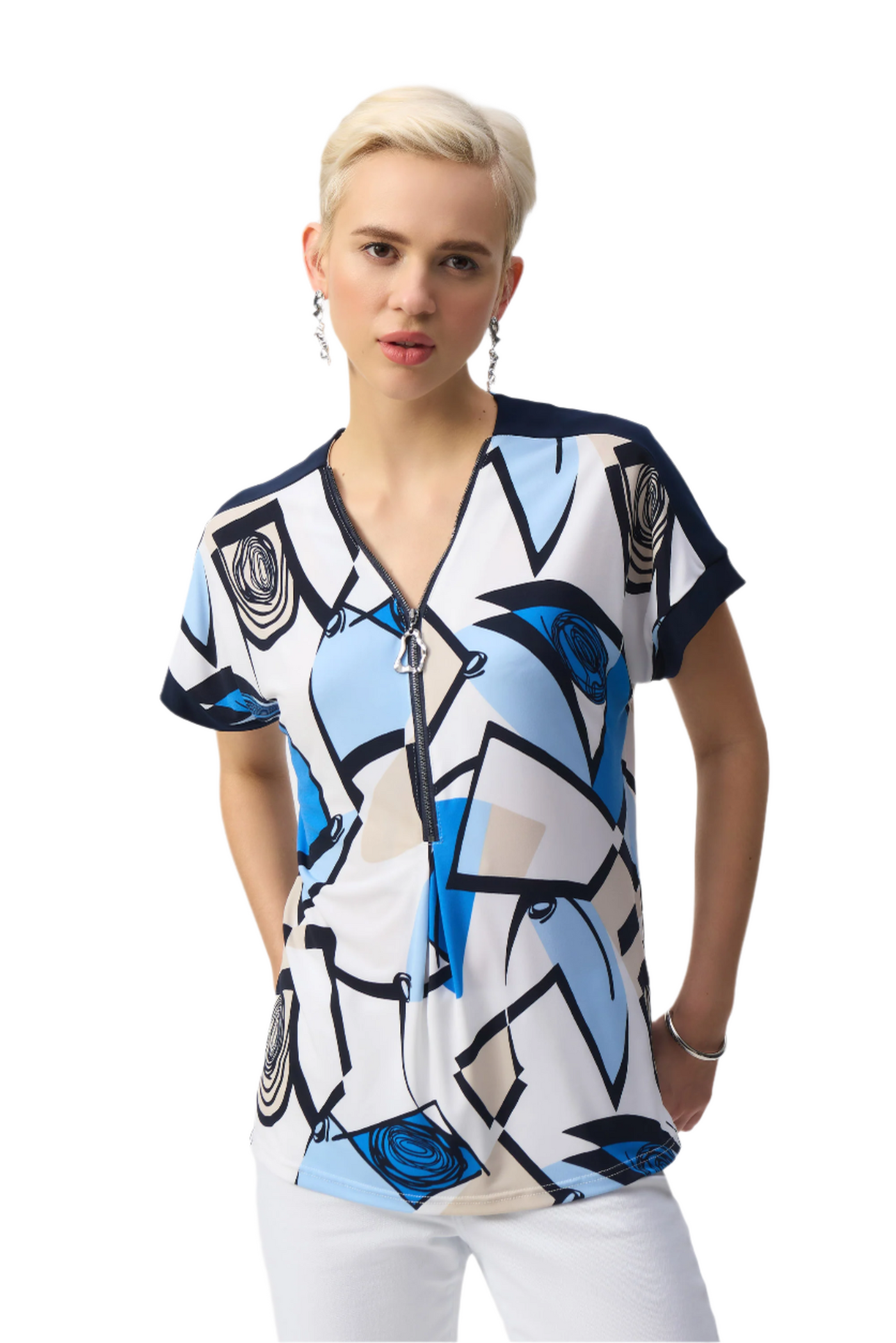 Silky Knit Geometric Print Straight Top Joseph Ribkoff