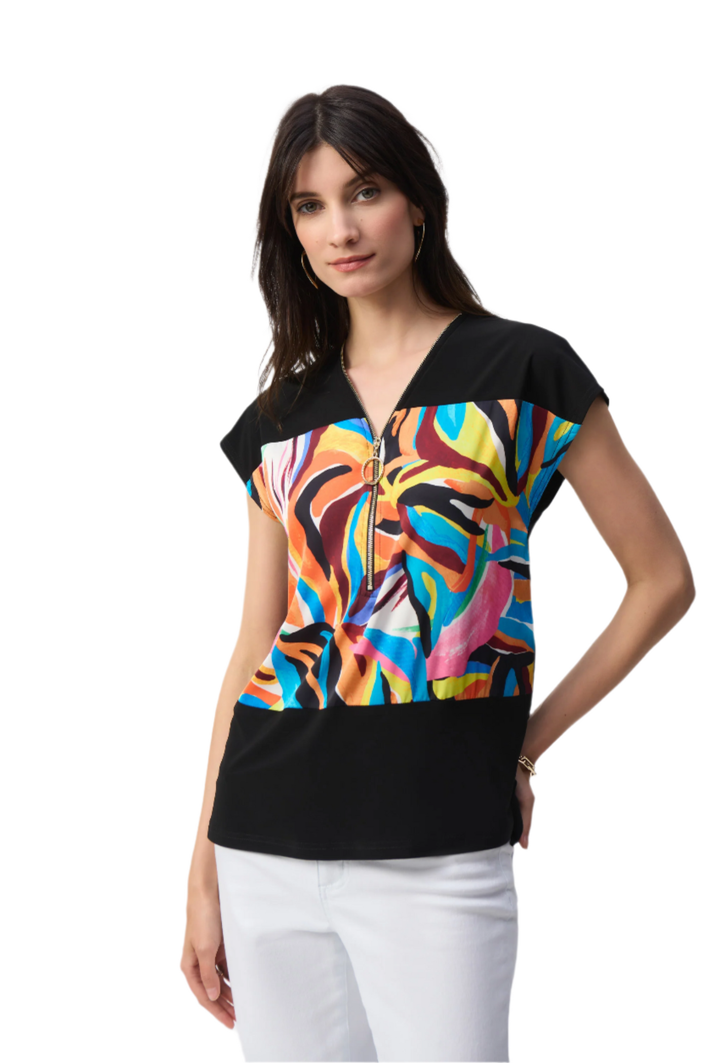 Silky Knit and Satin Abstract Boxy Top Joseph Ribkoff