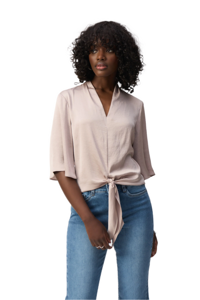 Satin V-Neck Top with Front Tie Joseph Ribkoff