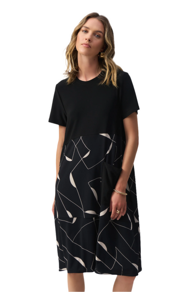 Silky Knit Geometric Print Trapeze Dress Joseph Ribkoff