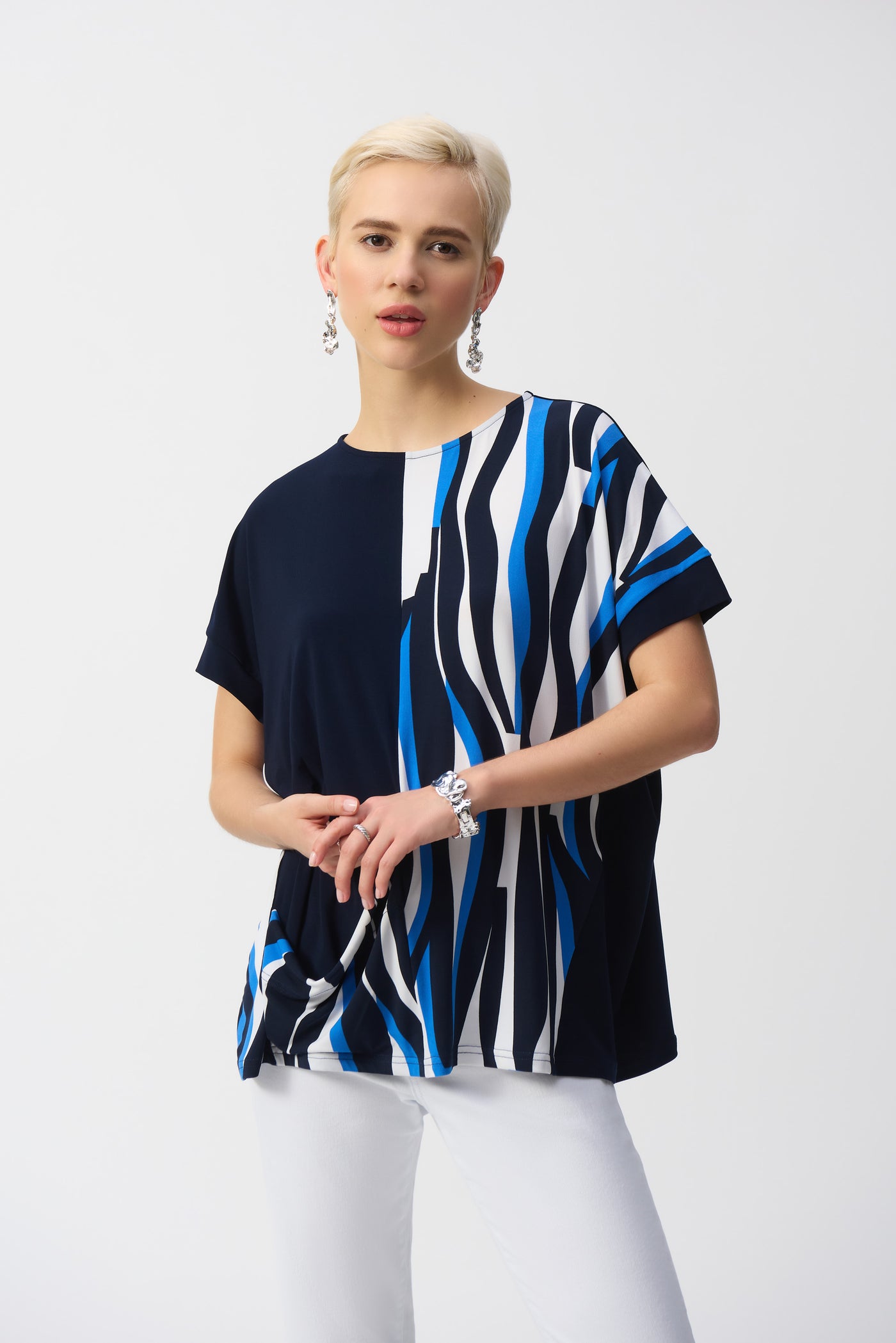 Silky Knit Geometric Print Boxy Top Joseph Ribkoff