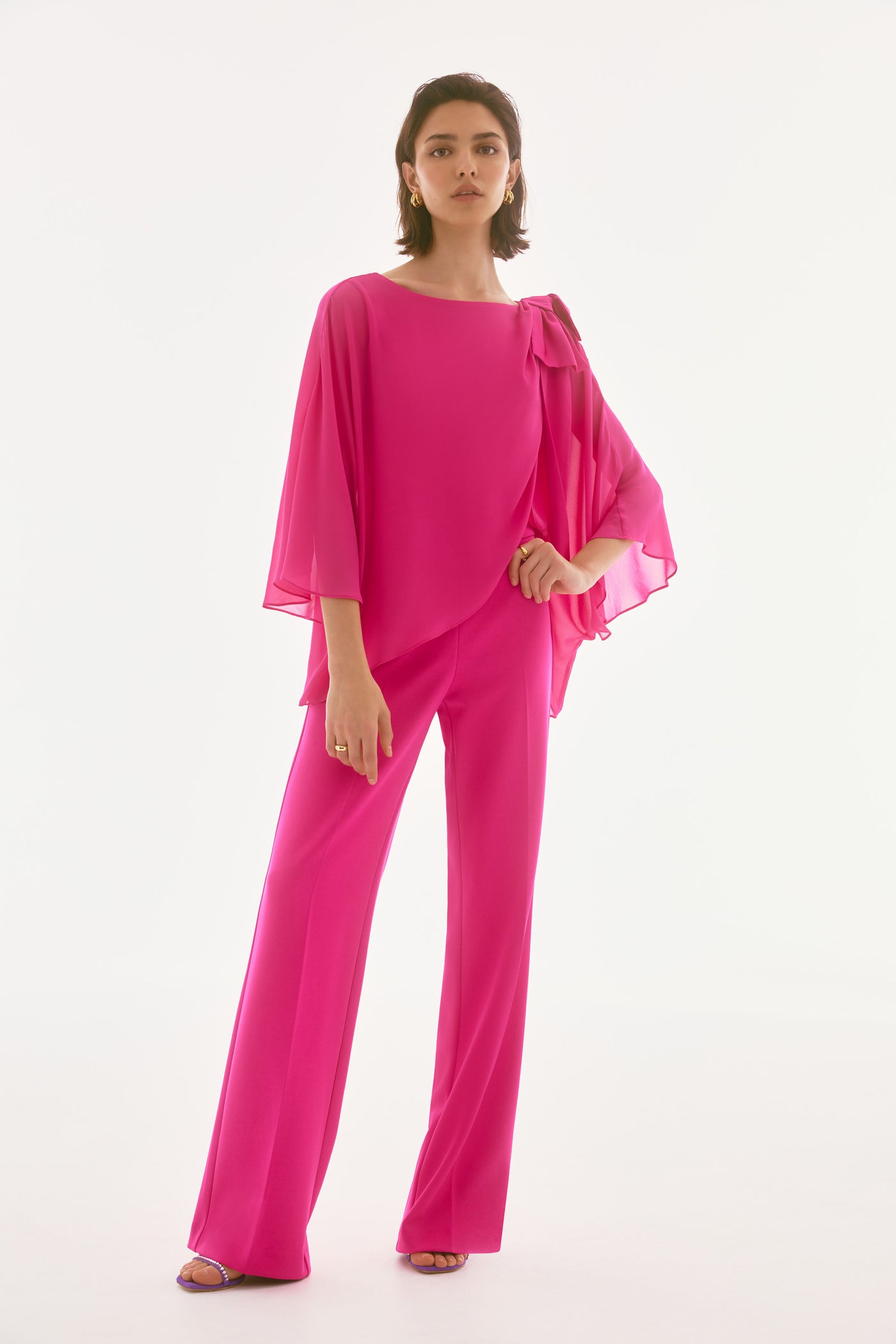 Signature Chiffon and Silky Knit Poncho Top Joseph Ribkoff