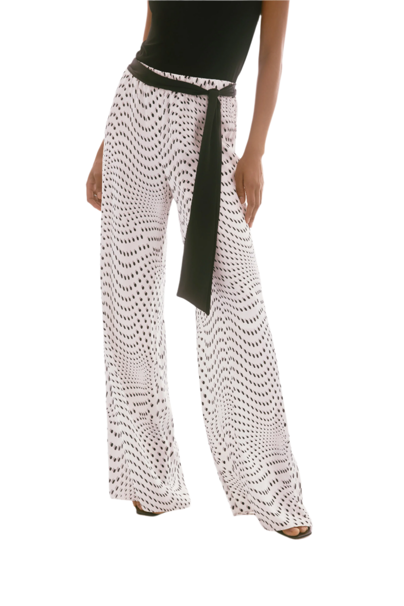 Satin Dot Print Belted Wide Leg Pants Joseph Ribkoff