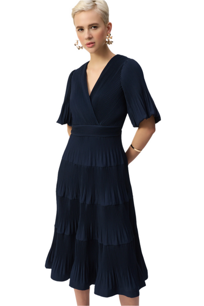 Pleated Woven Fit And Flare Dress Joseph Ribkoff