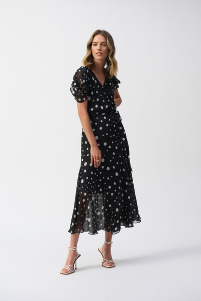 Chiffon Dot Print Wrap Dress Joseph Ribkoff