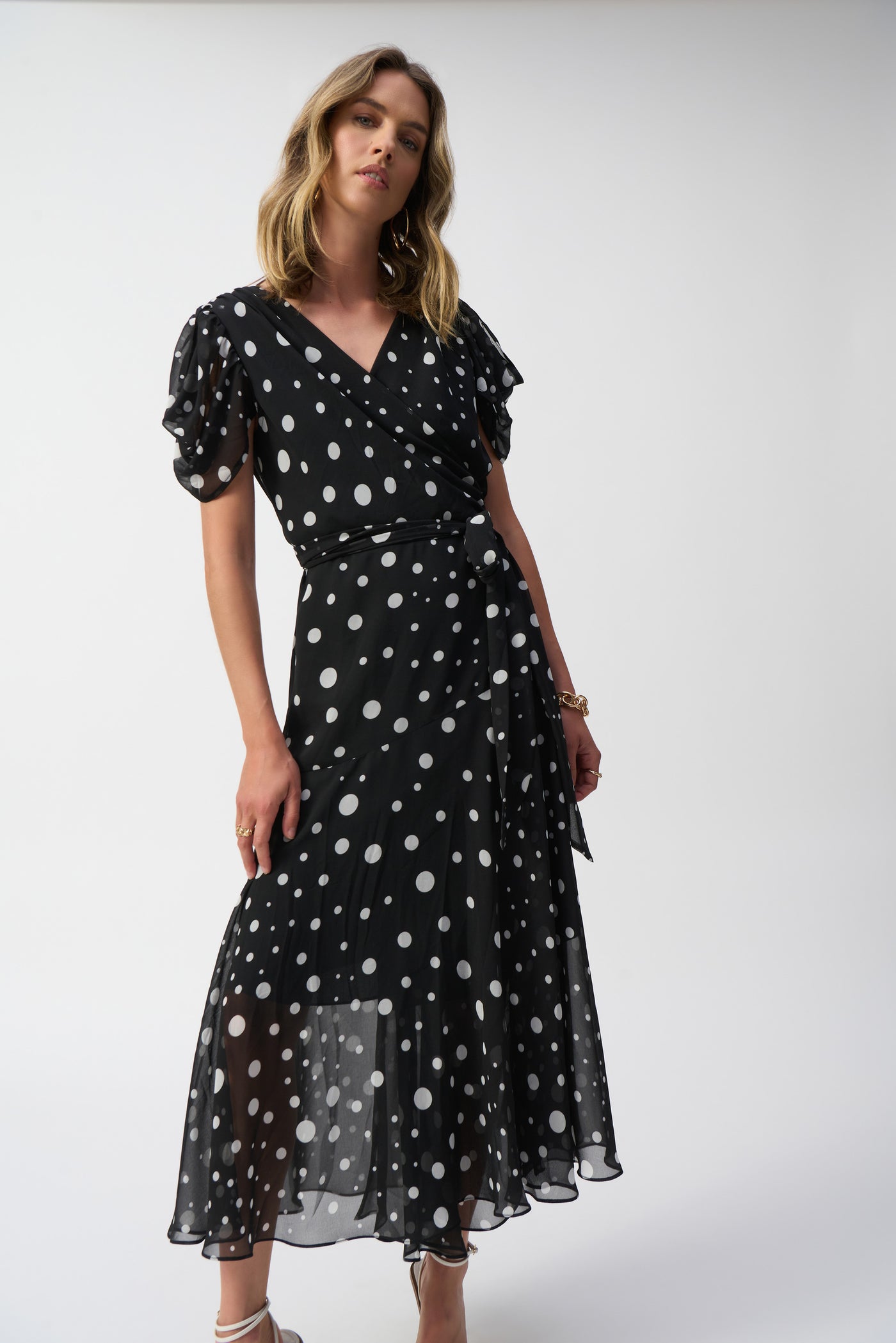 Chiffon Dot Print Wrap Dress Joseph Ribkoff