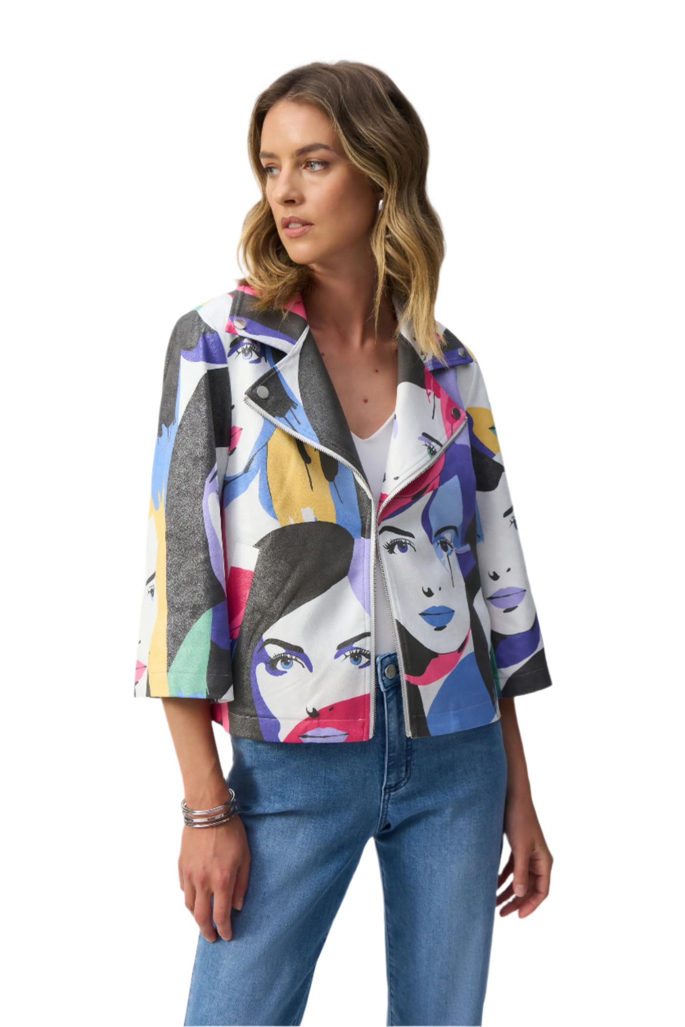 Faux Suede Face Print Trapeze Jacket Joseph Ribkoff