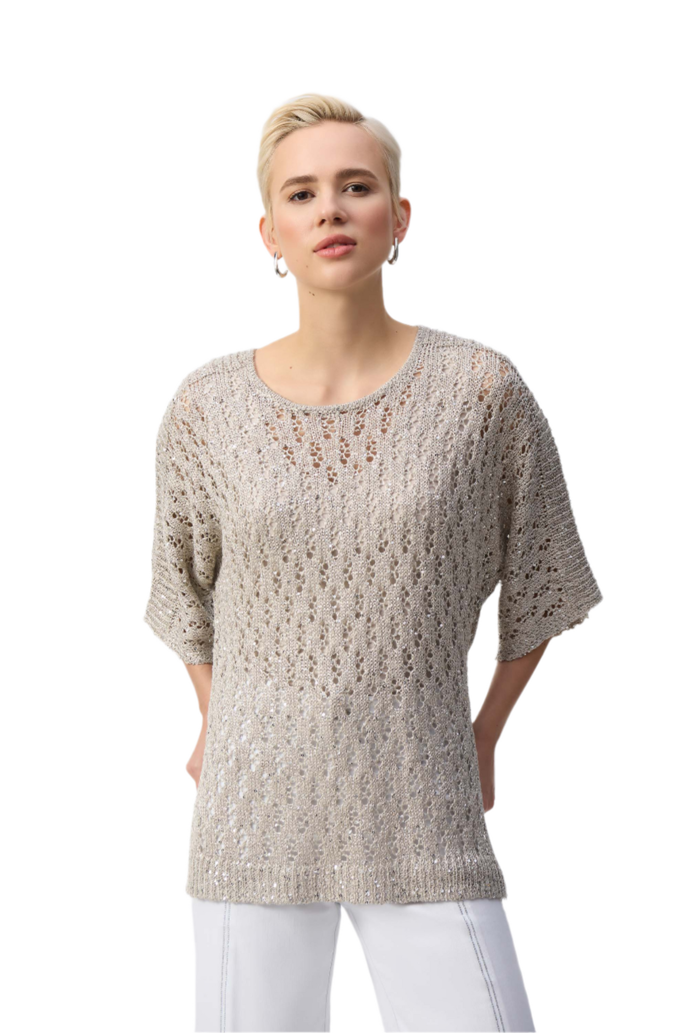 Pointelle Sweater Sequined Pullover Joseph Ribkoff