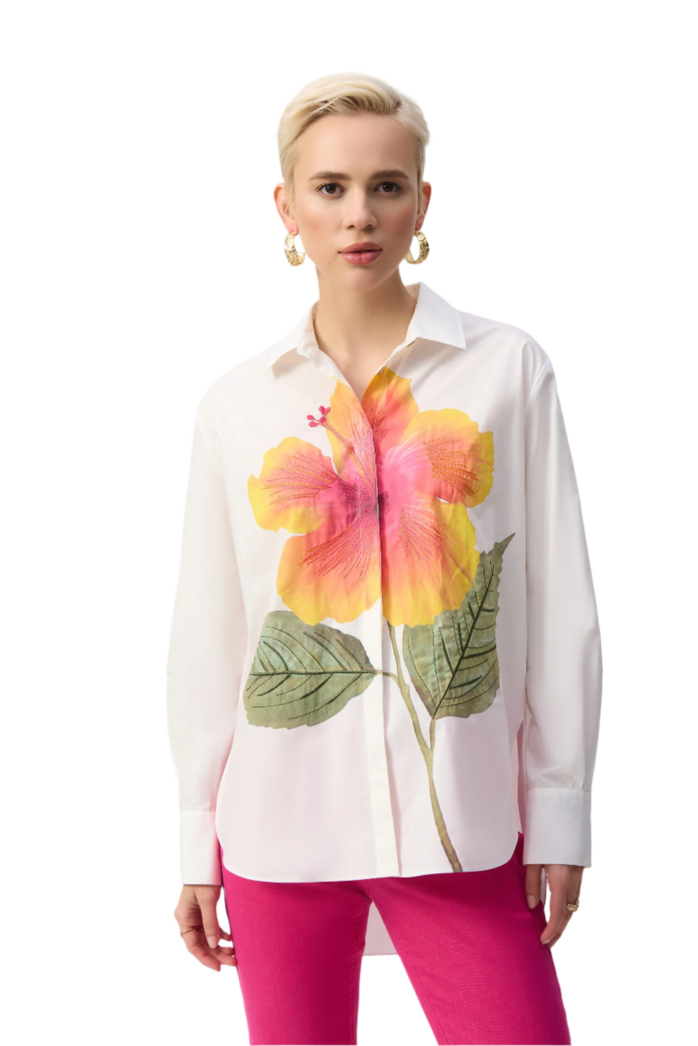 Embroidered Flower Cotton Shirt Joseph Ribkoff