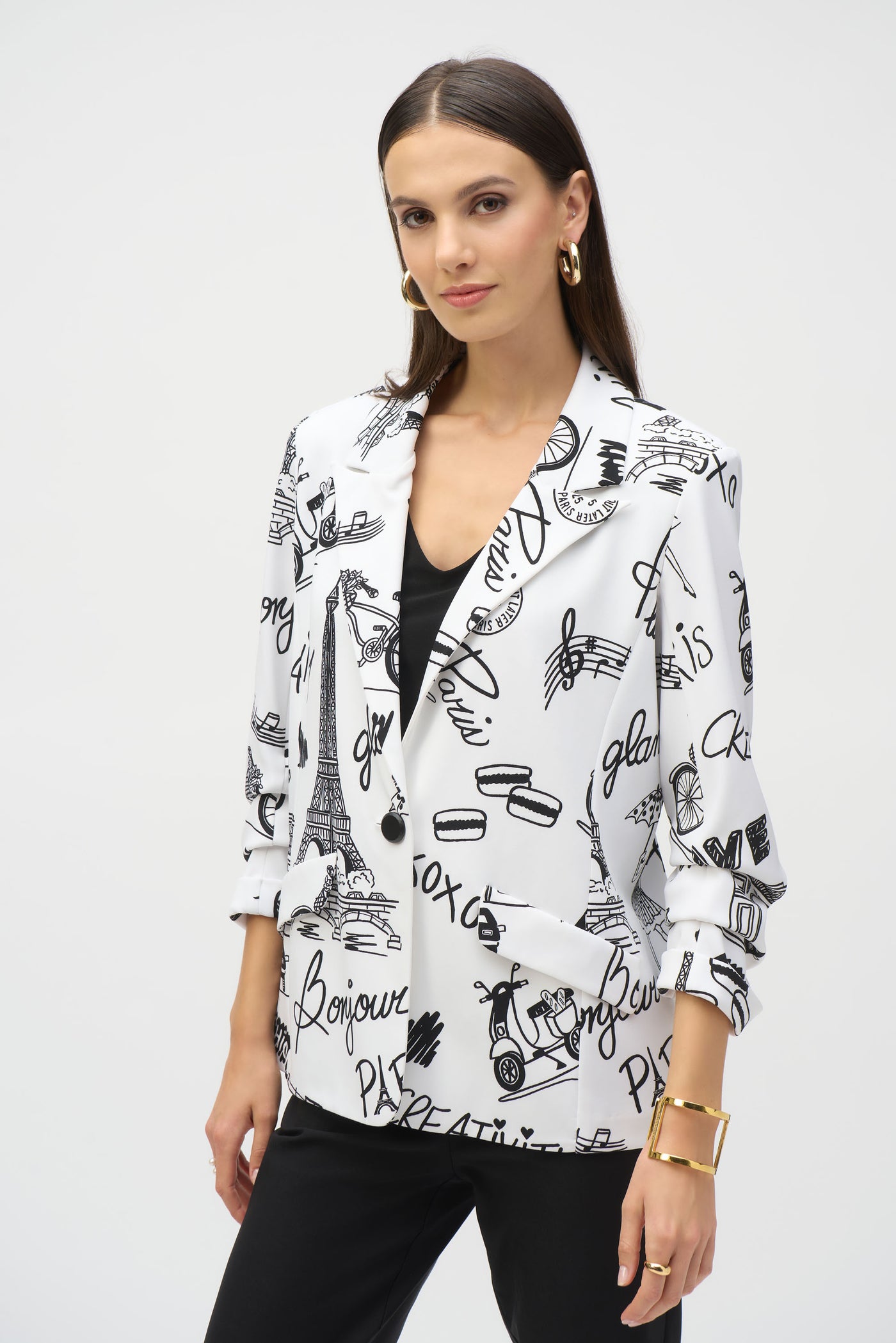 Silky Knit Conversational Print Straight Blazer Joseph Ribkoff