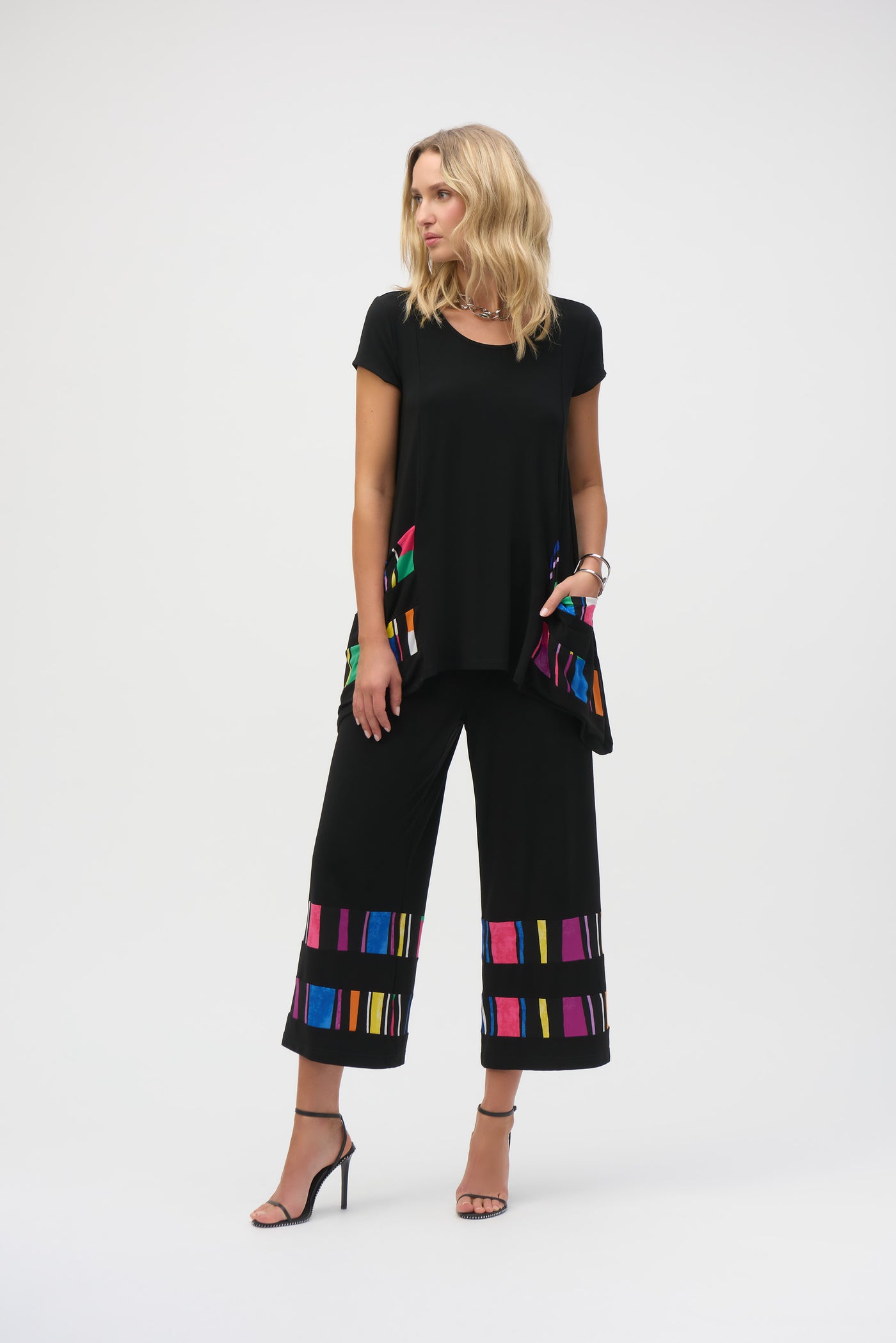 Silky Knit Stripe Print Culotte Pants Joseph Ribkoff