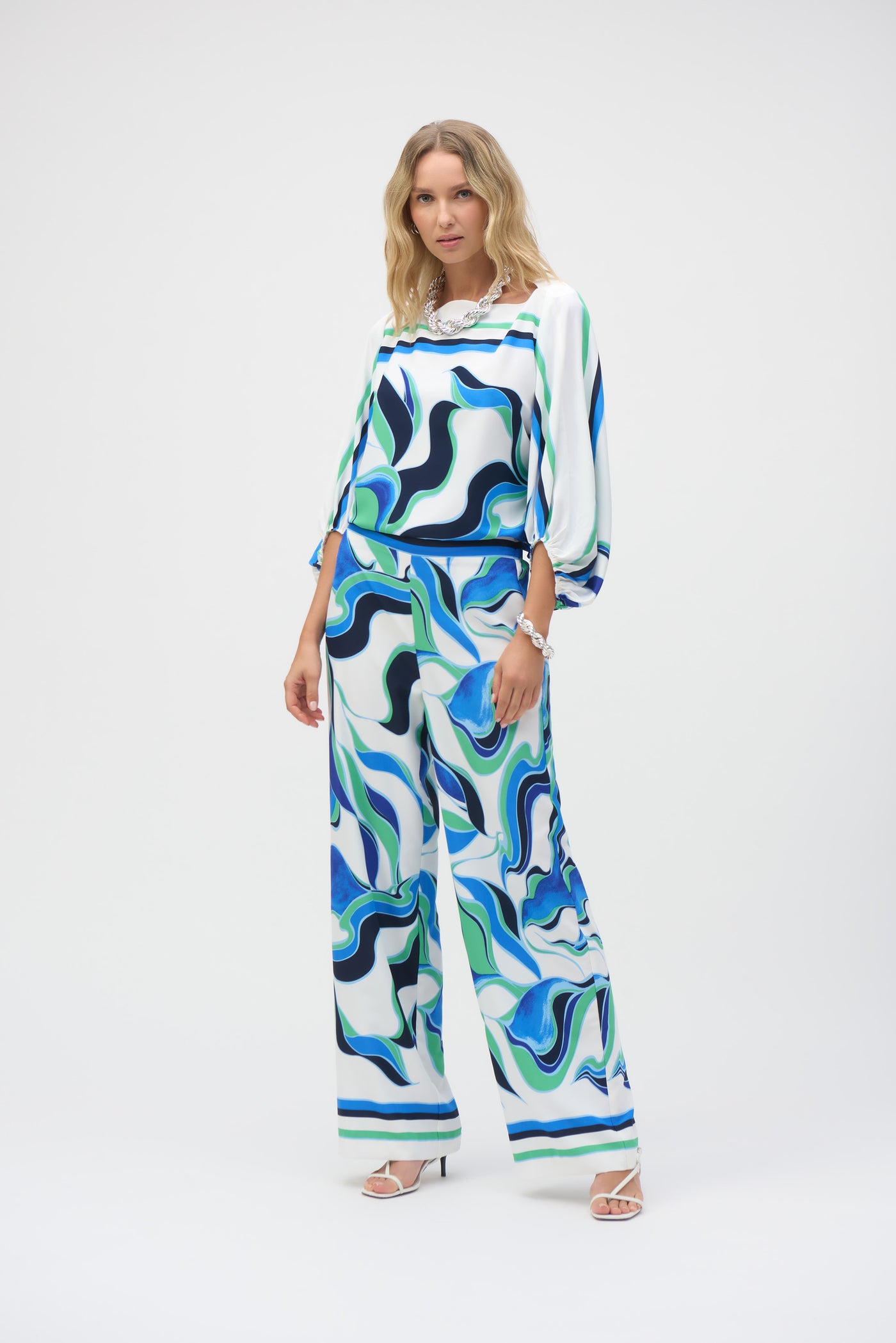 Woven Abstract Print Wide-Leg Pants