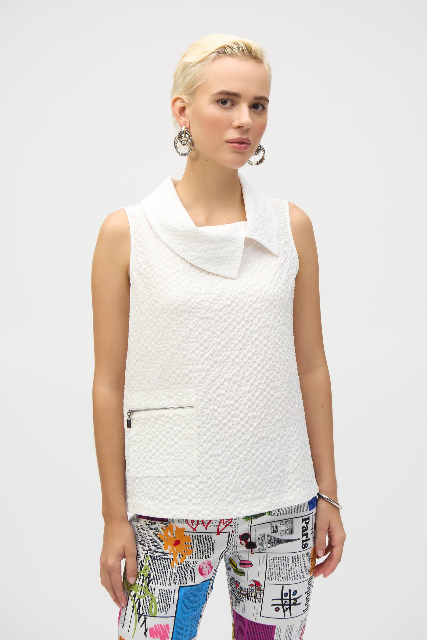 Seersucker Sleeveless Straight Top Joseph Ribkoff