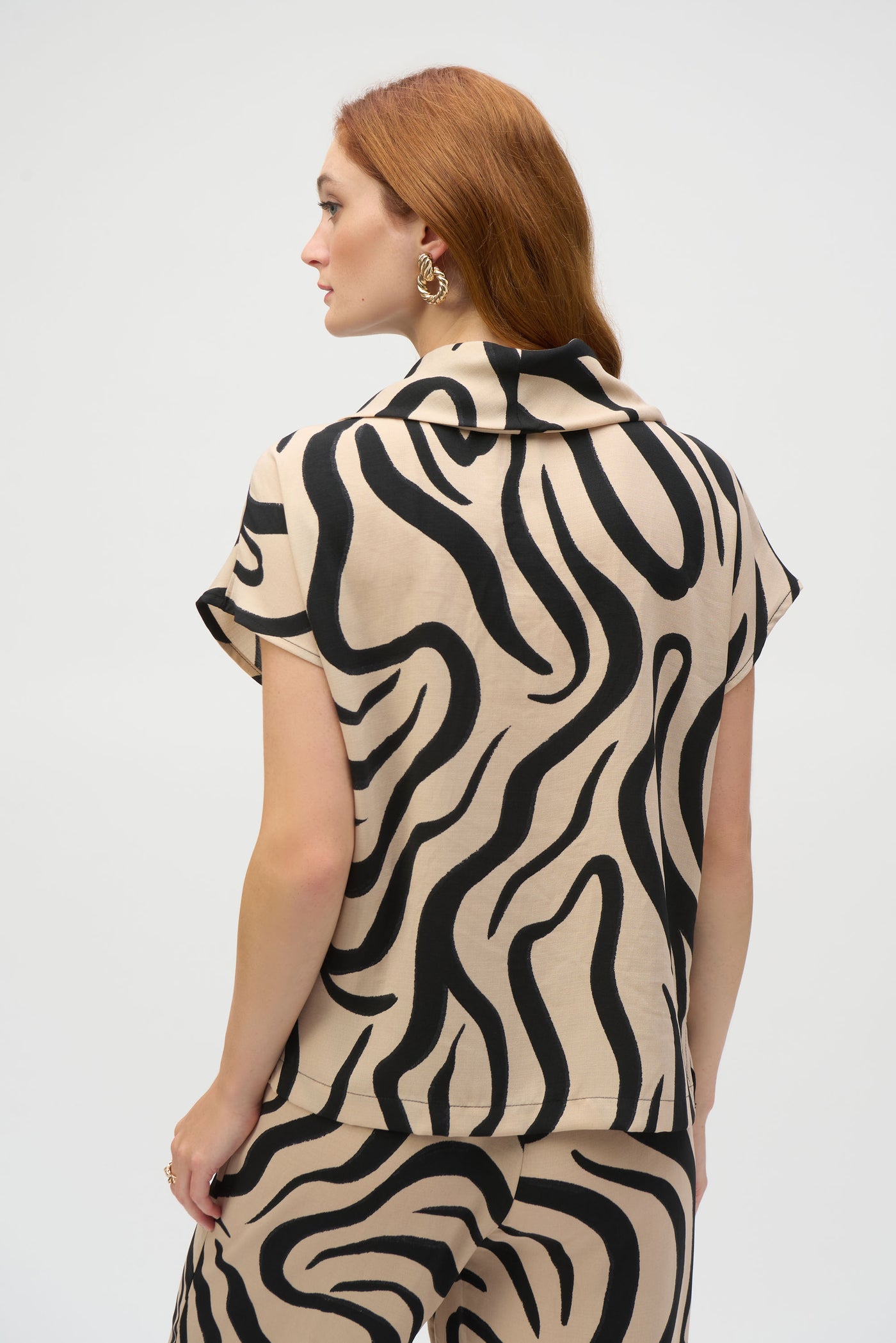 Gauze Abstract Print Cowl Neck Top Joseph Ribkoff