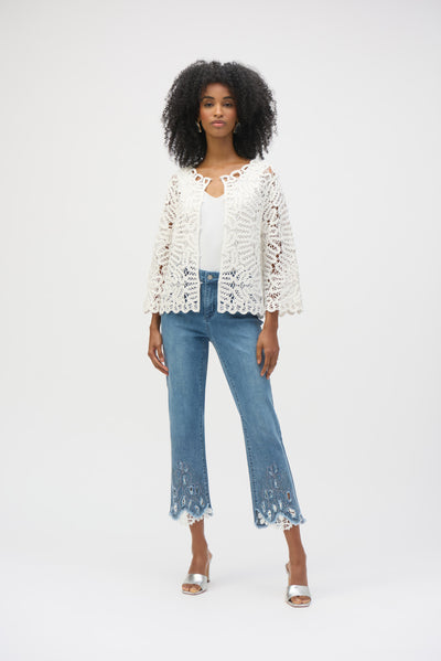 Stretch Straight Crop Jeans with Embroidery Joseph Ribkoff