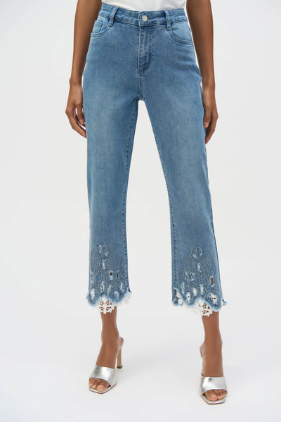 Stretch Straight Crop Jeans with Embroidery Joseph Ribkoff