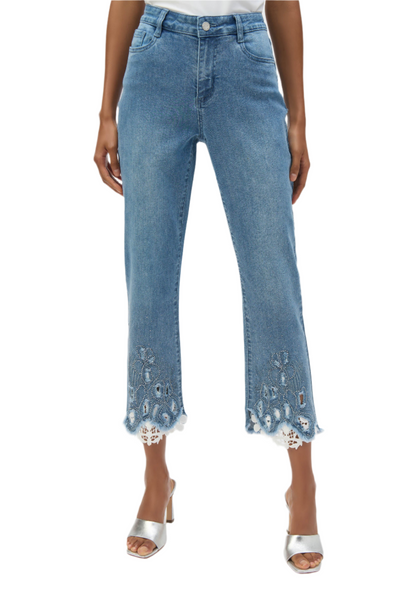 Stretch Straight Crop Jeans with Embroidery Joseph Ribkoff