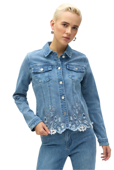 Stretch Denim Jacket with Embroidery Joseph Ribkoff