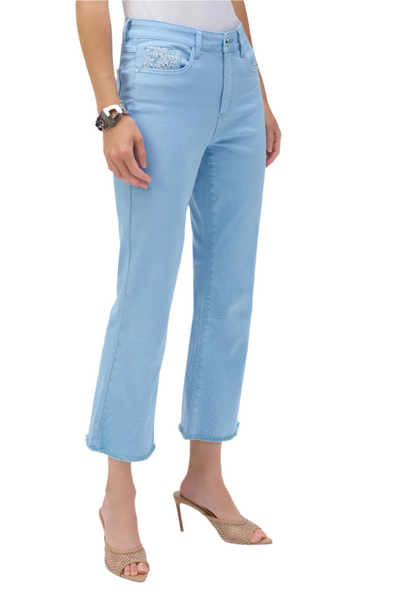 Stretch Flare Crop Jeans with Frayed Hem Joseph Ribkoff