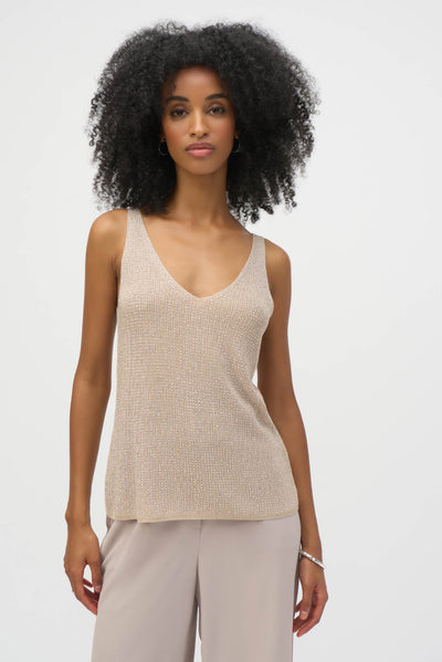 Metallic Knitted Camisole with Rhinestones Joseph Ribkoff