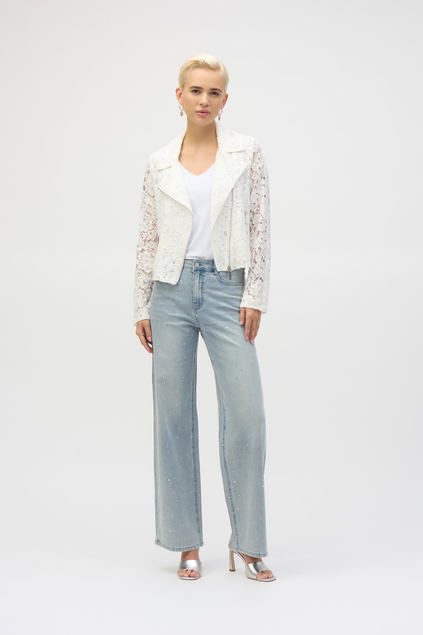 Classic Wide Leg Stretch Jeans with Crystals Joseph Ribkoff