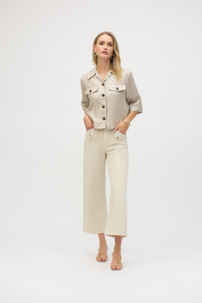 Foiled Linen Blend Short Sleeve Boxy Jacket Joseph Ribkoff