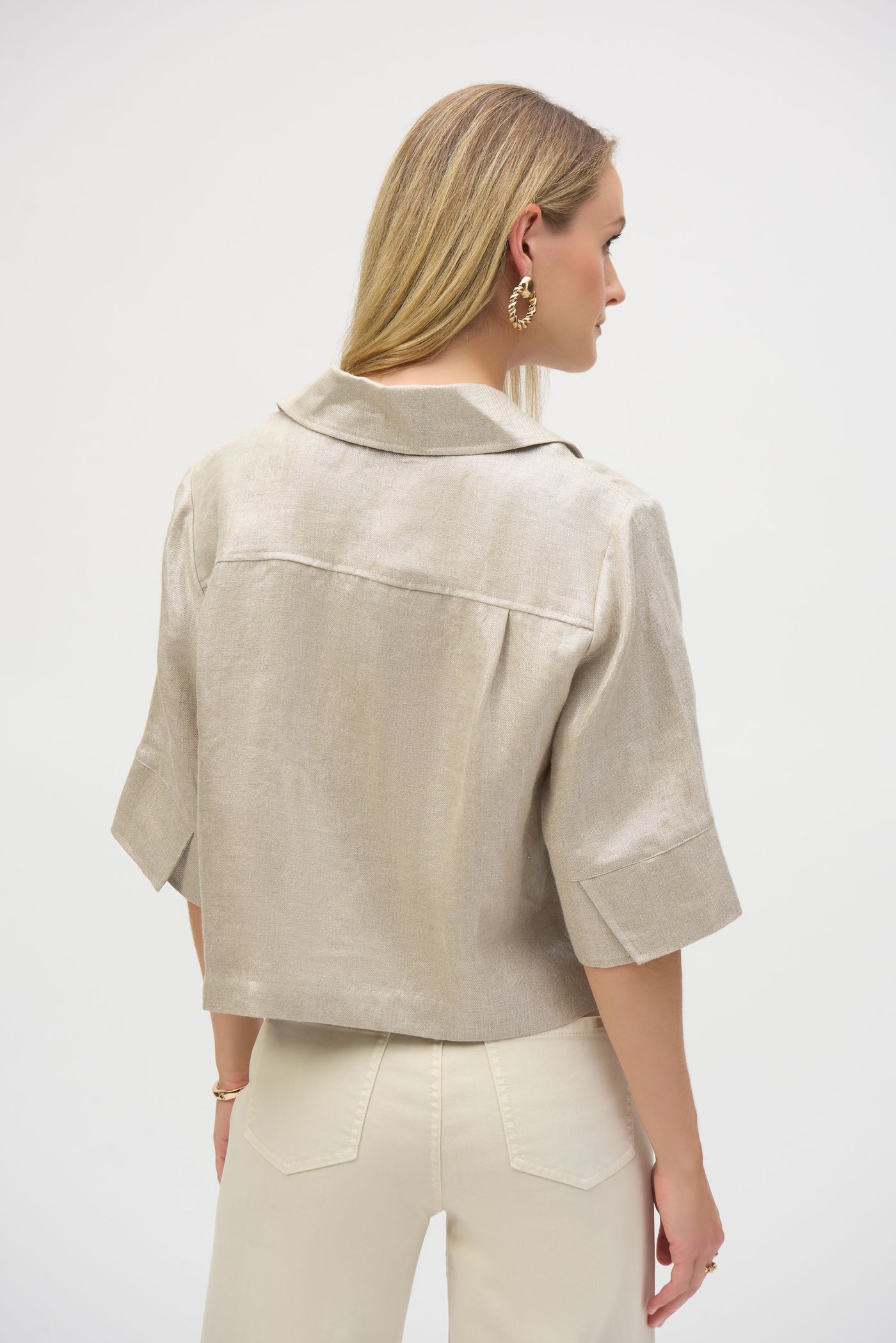 Foiled Linen Blend Short Sleeve Boxy Jacket Joseph Ribkoff