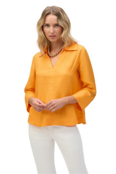 Linen Boxy Top with Shirt Collar Joseph Ribkoff